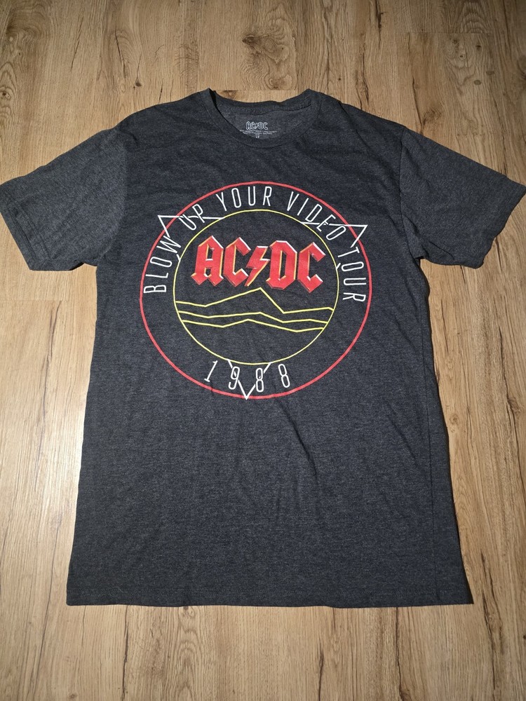 AC/DC Blow Up Your Video Tour 1988 Graphic Band T Shirt Mens LT Gray Rock Tee
