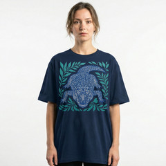 Alligator Gator Reptile Wildlife T-Shirt Tropical Blue Linocut Swamp Animal Tee