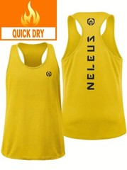 NELEUS ‘Dry Fit Logo Muscle’ Mesh Tank Top Men’s M Gym Workout Exercise Ylw NWT!