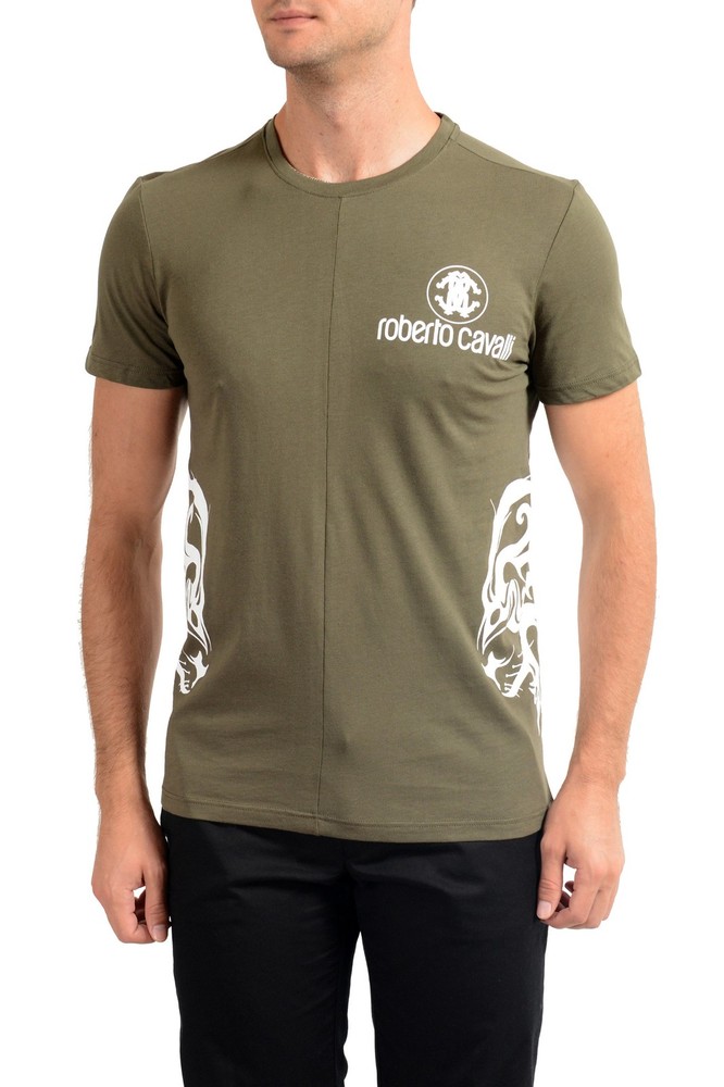 Roberto Cavalli Men’s Olive Green Crewneck T-Shirt US 2XL IT 56