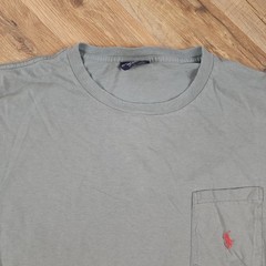 Polo Ralph Lauren Tee Mens L Gray Cotton Red Pony Pocket Single Stitch Made USA