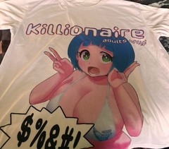 graphic T-shirt featuring anime-style artwork and text