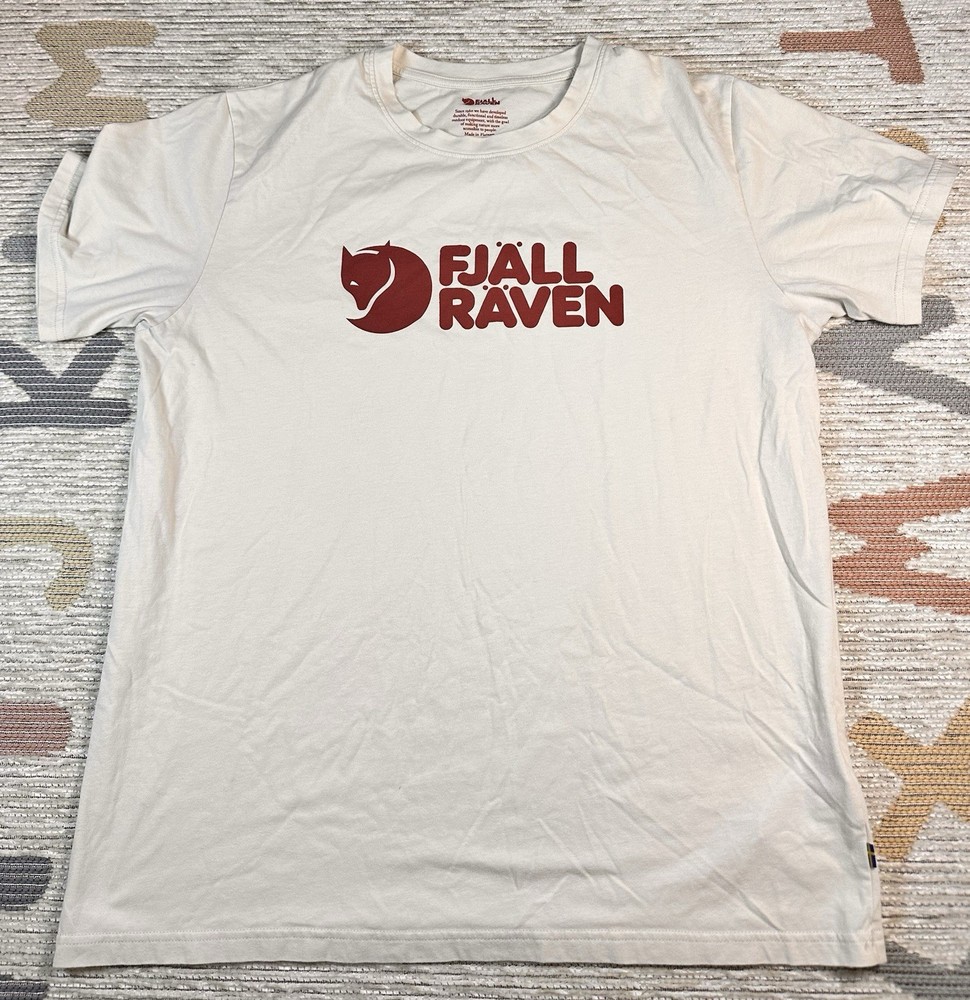 Fjallraven Logo Chalk White Graphic Organic Cotton Blend Outdoor T-Shirt Size XL