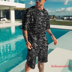 Mens Summer Short Sleeve T-Shirts and Shorts Sweatsuit Set Outfit 2-Piece Set