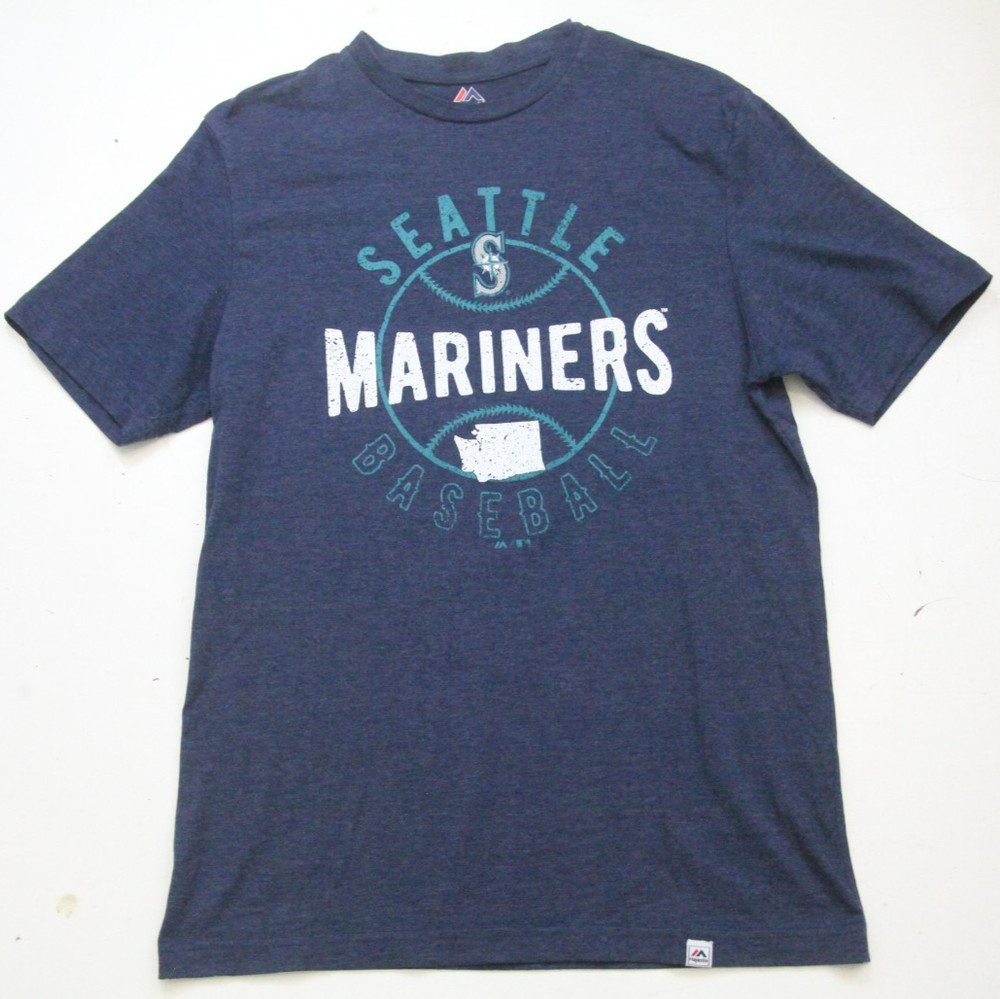Medium Majestic Seattle Mariners Man’s Solid Graphic MLB Blue T-Shirt Top AA19