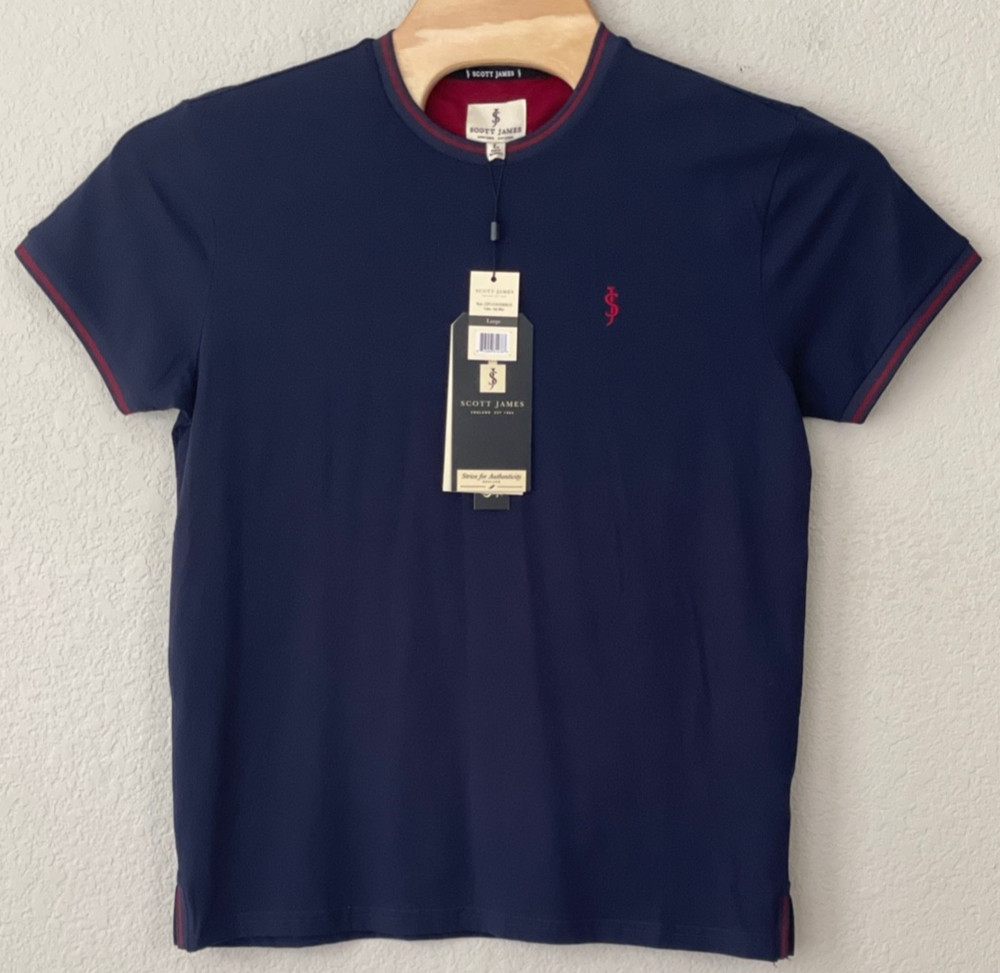 NWT SCOTT JAMES ENGLAND Ringer T-Shirt Embroidered Logo Stripe Accents Men’s L