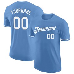 Custom Light Blue White Performance T-Shirt Personalized Team Jersey Gift