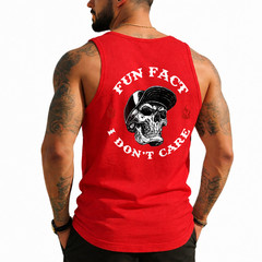 Fun Fact I Don’t Care Funny Skeleton Saying Quote (On Back) Tank Top