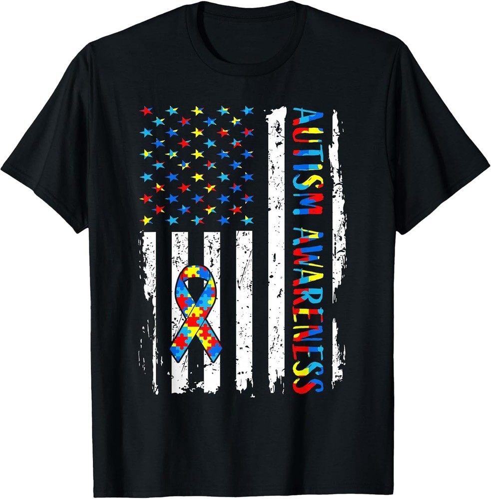 NEW LIMITED! Autism Awareness Mom Dad USA Flag Autistic Tee – MADE IN USA