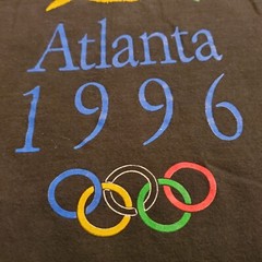 Vintage 90s XL Atlanta 1996 Olympics Games Art Logo T Shirt Sports Ringer Salem