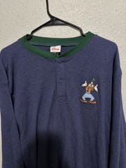 Vintage Disney Store Goofy Embroidered Waffle Knit Henley Shirt Mens Medium