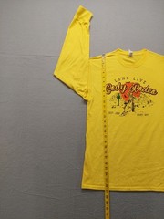 Jerzees Dri Power Men Shirt M Yellow Graphic Tee Long Sleeve Crew Neck Regular