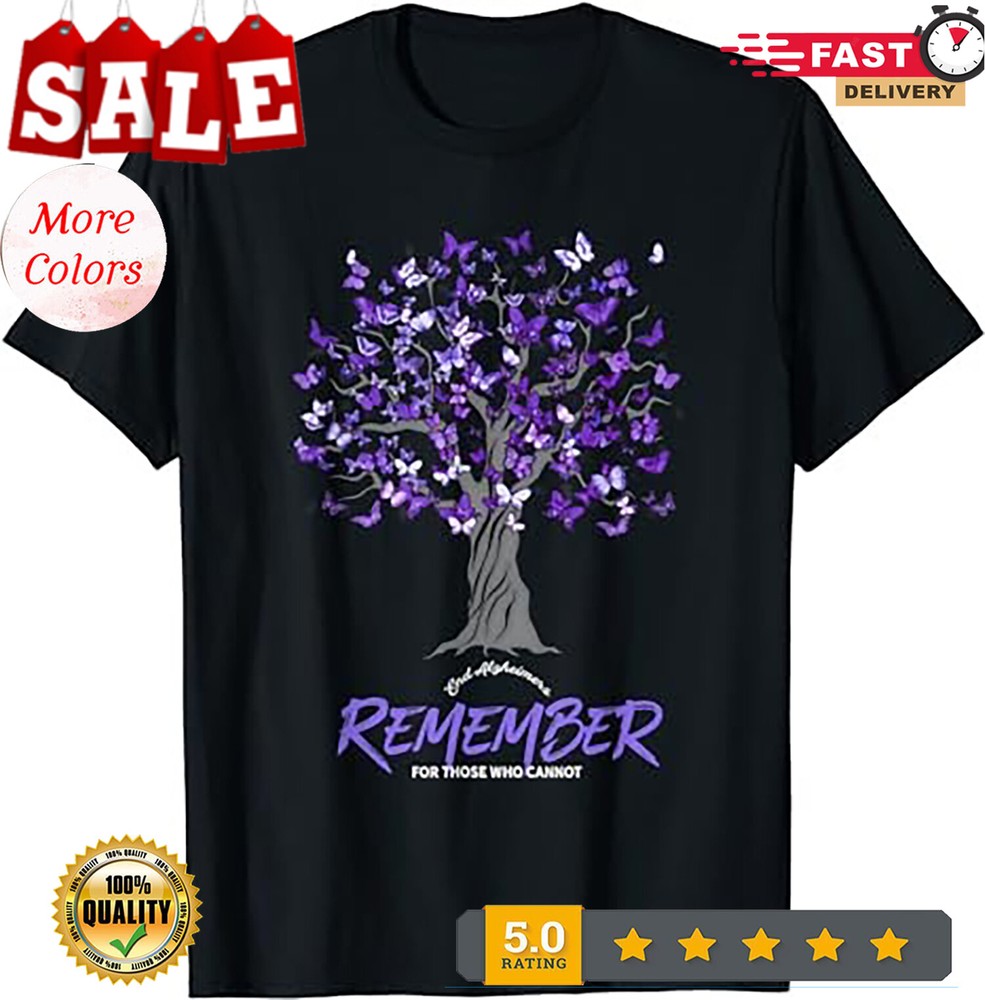 Alzheimer Awareness Tee for Men and Women Purple Butterfly T-Shirt.