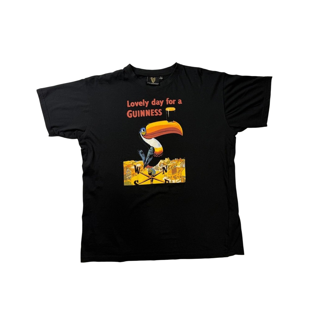 Guinness Mens Black Toucan Graphic T-Shirt Lovely Day For A Guinness Relaxed L