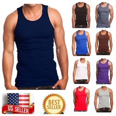 Men S-5XL Lot T-Shirt Tank Top 100% Cotton Wife Beater Slim Muscle Big Size Gym