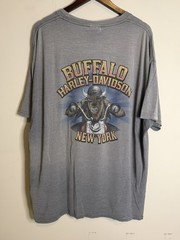 Vintage HARLEY DAVIDSON T Shirt Skull Buffalo New York Gray XL Paper Thin.
