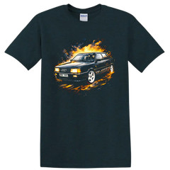 Audi 80 B2 Old Car Flame Burst T Shirt Classic Racing Auto Tee