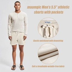 maamgic Mens Athletic Gym Shorts 5.5″ Elastic Waist Casual Large, Ivory