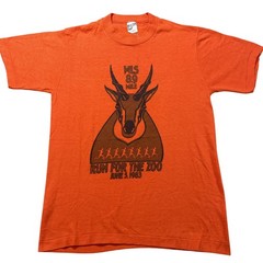 Vintage WLS Run For The Zoo Shirt Mens Medium Orange 1983 Radio Graphic Tee 80s
