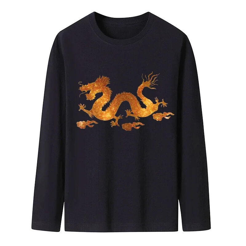 New Men Luxury Diamond Dragon Rhinestones Fashion Black T-Shirt High Quality