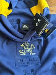 Under Armour Notre Dame Navy Blue Camo Mens Large Hooded Sweatshirt LS NWT