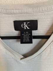 Calvin Klein V-Neck Short Sleeve T-Shirt Gray Textured Large 100% Cotton Top