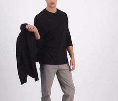 Alfani Alfatech Long Sleeve Crewneck T-Shirt Deep Black-2XL