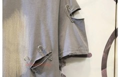 Men’s Punk Rock Distressed T-Shirt Safety Pin Hollow Out High Street Hip Hop Top