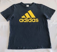 Adidas Navy Blue T-Shirt L | Yellow Logo Classic Tee Retro Mens Casual Wear