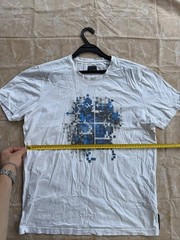 Fendi Roma Men’s Graphic T-Shirt Size IT 54 L-XL White Blue Pixel Art Cotton