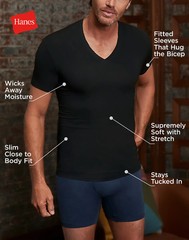 Hanes Perfect Flex Men’s Tee, White V-Neck Undershirt, 1-Pack