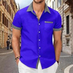 Camisa Con Botones Elegante De Manga Corta Para Hombres Sólida Cuello Levantado