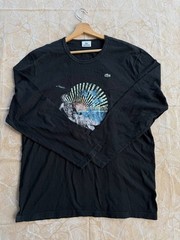 Lacoste Men’s Long Sleeve Graphic T-Shirt Size 7 XL XXL Black Crocodile Print