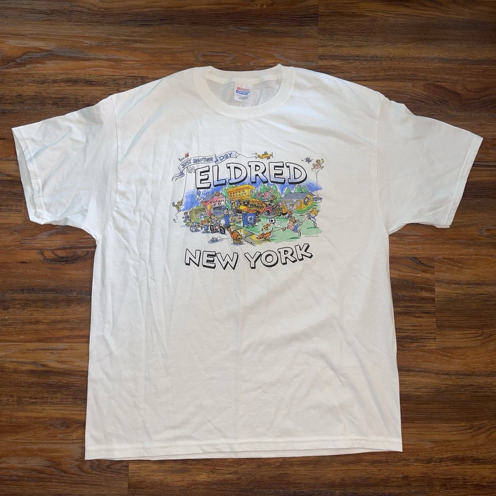 Vintage Eldred NY New York Pecks Market Yulan FD City Comic Souvenir T-Shirt XL