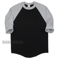 Shaka Plain Baseball Shirt Raglan 3/4 Sleeve Black Body Gray BABA Vintage Look