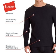 Hanes Premium Men’s Thermal Waffle Knit Baselayer Shirt Black Large NWT