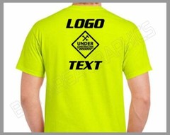 HI-VISIBILITY T-SHIRT SAFETY YELLOW DESIGN/LOGO FRONT&BACK BLACK DESIGN