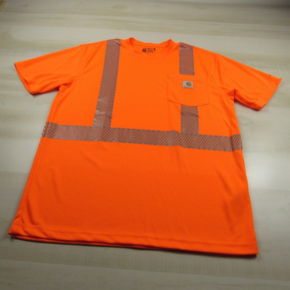 Carhartt Shirt Mens Medium Bright Orange Reflective Class 2 R Tech Performance