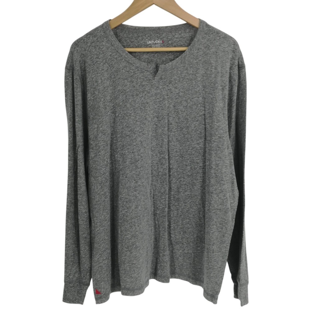 UntuckIt Mens Long Sleeve Notch Neck Gray Shirt Size XXL Marled Soft Comfort