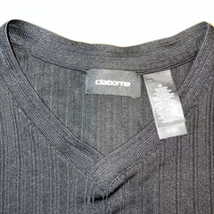 Claiborne Mens V-Neck ribbed Shirt Black Rayon Blend M