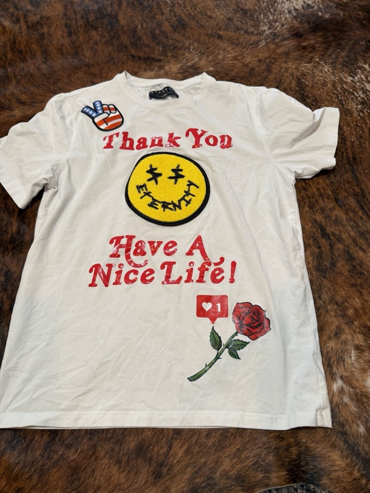 Rare Eternity BC/AD Thank You Have A Nice Life Embroidered Smiley ✌️Men’s Sz L