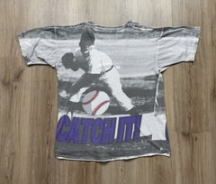 90s Vintage Catch It Baseball Half Tone Art T-Shirt Men’s Large AOP MLB White