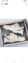 Cucu Fashion White/Blue/Beige Geometric Low Top Lace-Up Athletic Sneakers Men