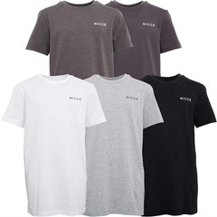 Nicce Men’s 5 Pack 100% Cotton T-Shirts – White/Dark Grey/Grey Marl/Black/Charco
