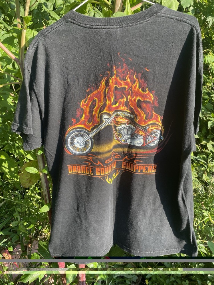 Vintage Y2K Orange County Choppers OCC Faded Flame Shirt Motorcycle Biker L USA