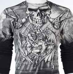 $78 AFFLICTION Black PUPPET MASTER Skull Long Sleeve Slim Fit Y2K T-shirt NWT