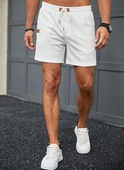 JMIERR Men’s Casual 5″/ 7″ Shorts Waffle Elastic Waist Medium, 03 White