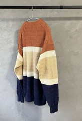 Ralph Lauren CHAPS Cotton Linen Sweater Multi-Color Border Spring Fall Winter Ja