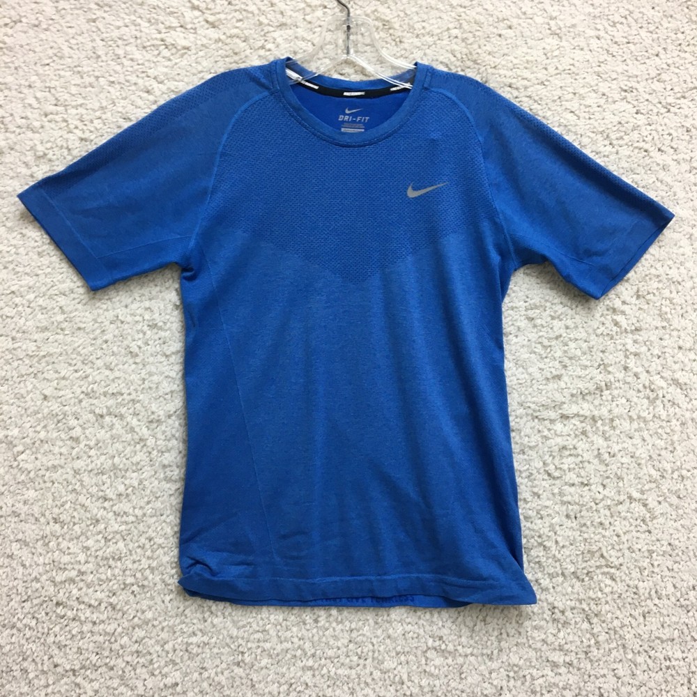 Nike Running Shirt Small Adult Blue Dri Fit Swoosh Short Sleeve Athletic Mens S