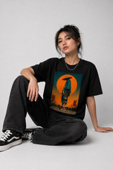 Unisex Graphic Black T-Shirt Cyberpunk Streetwear Loose Fit Japanese Anime Tee
